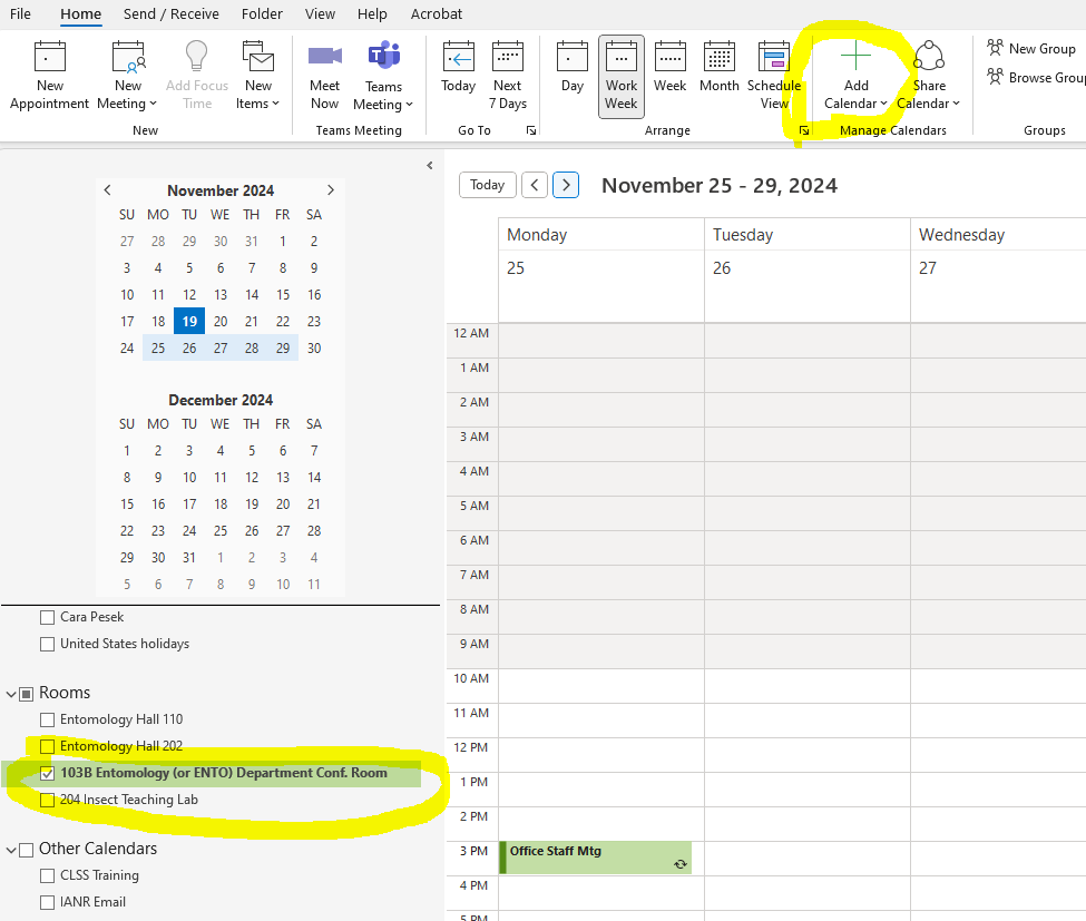 Outlook calendar screen