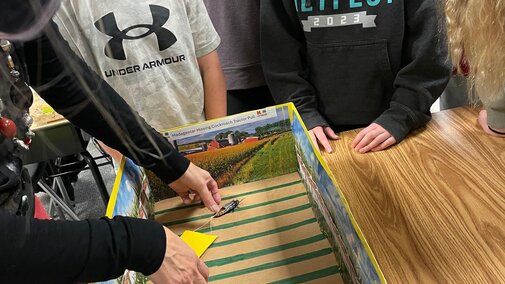 Madagascar Hissing Cockroach Tractor Pull activity with 6th graders hosted by Nebraska Extension
