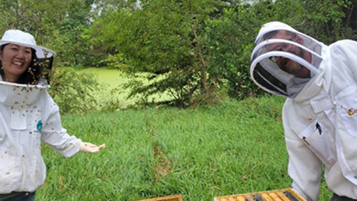 Dr. Wu-Smart & Luke Norris work on bee hives